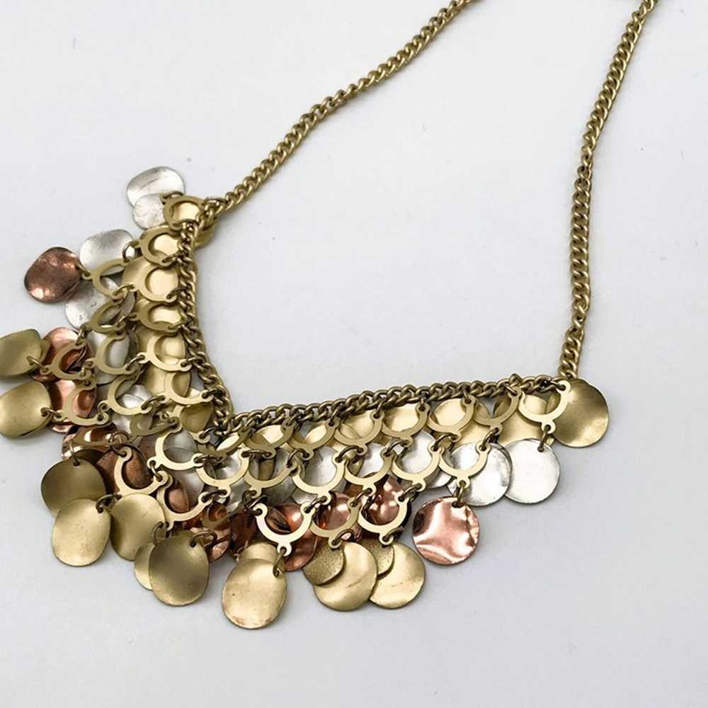 New Layered Coin Discs Bib Necklace Silver Copper… - image 8