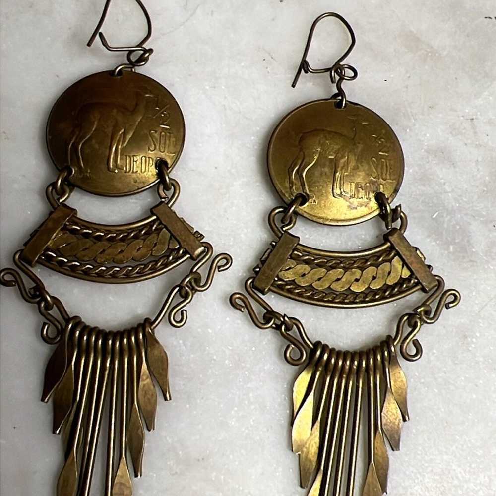 Brass Peruvian Earrings - image 2