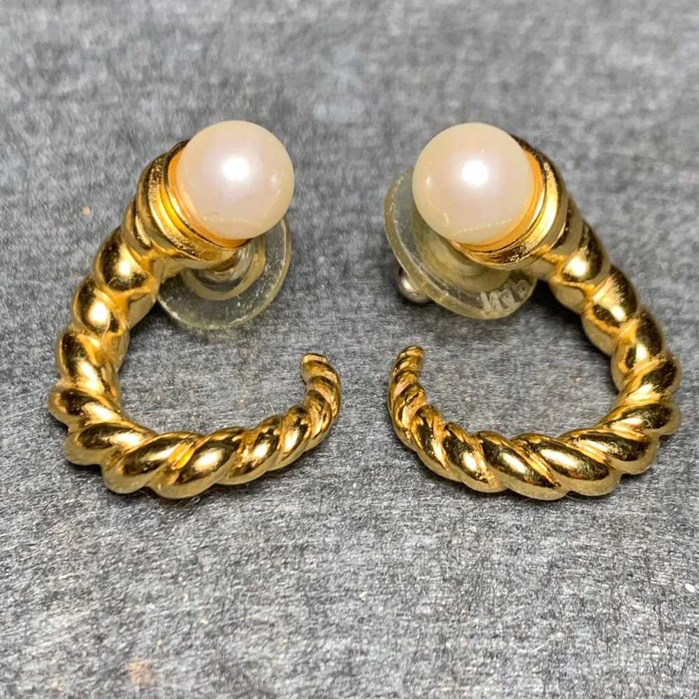 VNTG Napier Pearl and Gold Horn Earrings - image 1