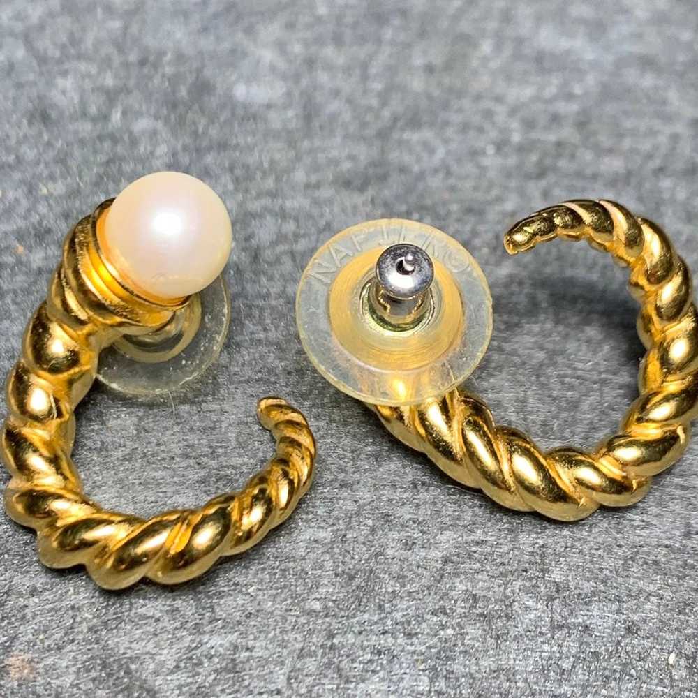 VNTG Napier Pearl and Gold Horn Earrings - image 2