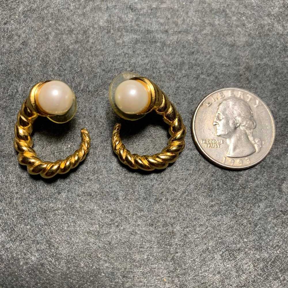 VNTG Napier Pearl and Gold Horn Earrings - image 3