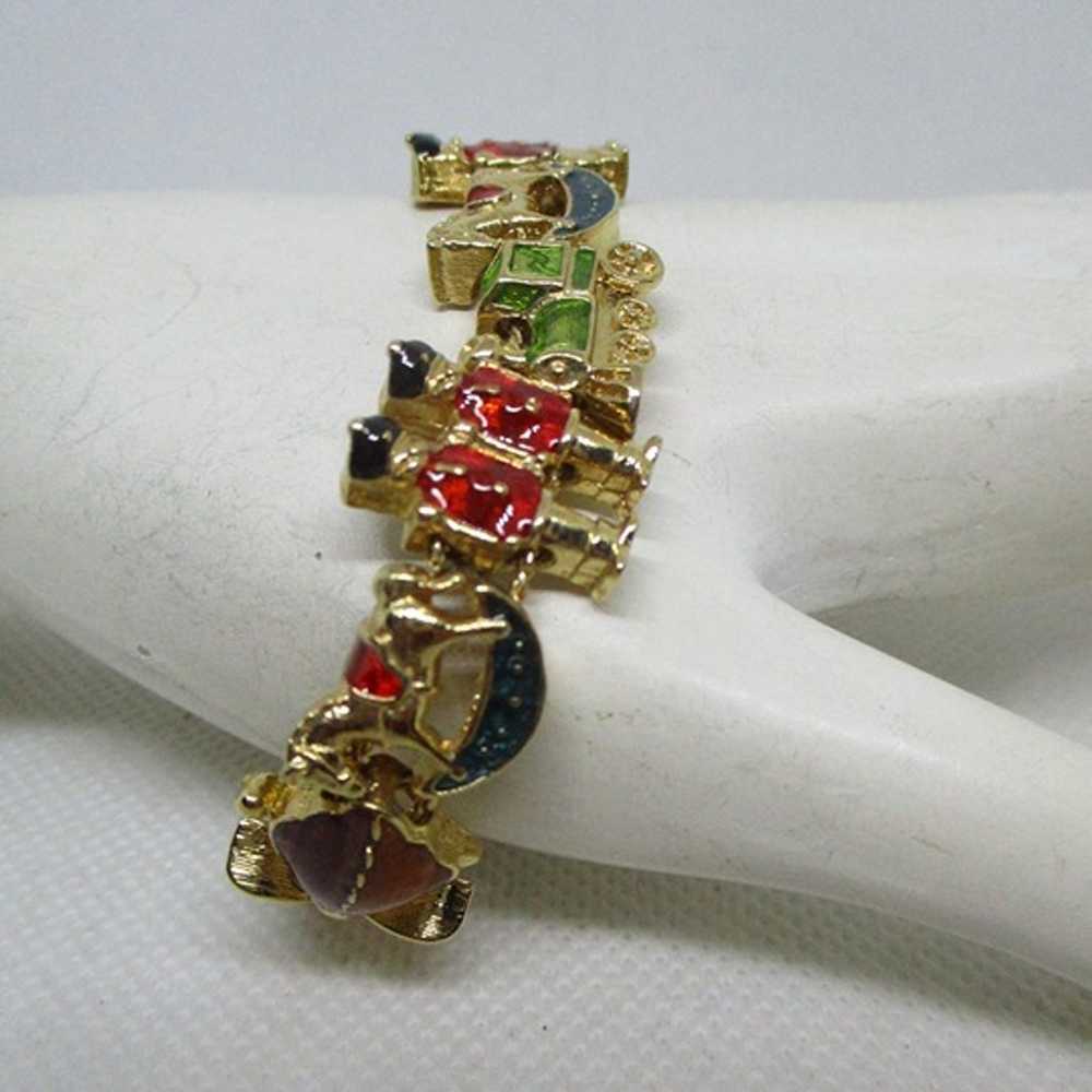 Vintage Signed SP Christmas Slide Bracelet Enamel… - image 1