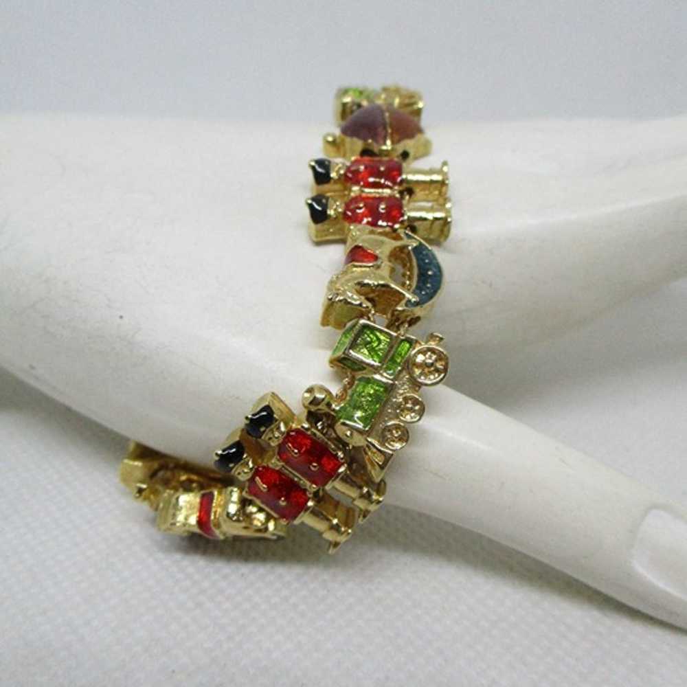 Vintage Signed SP Christmas Slide Bracelet Enamel… - image 2