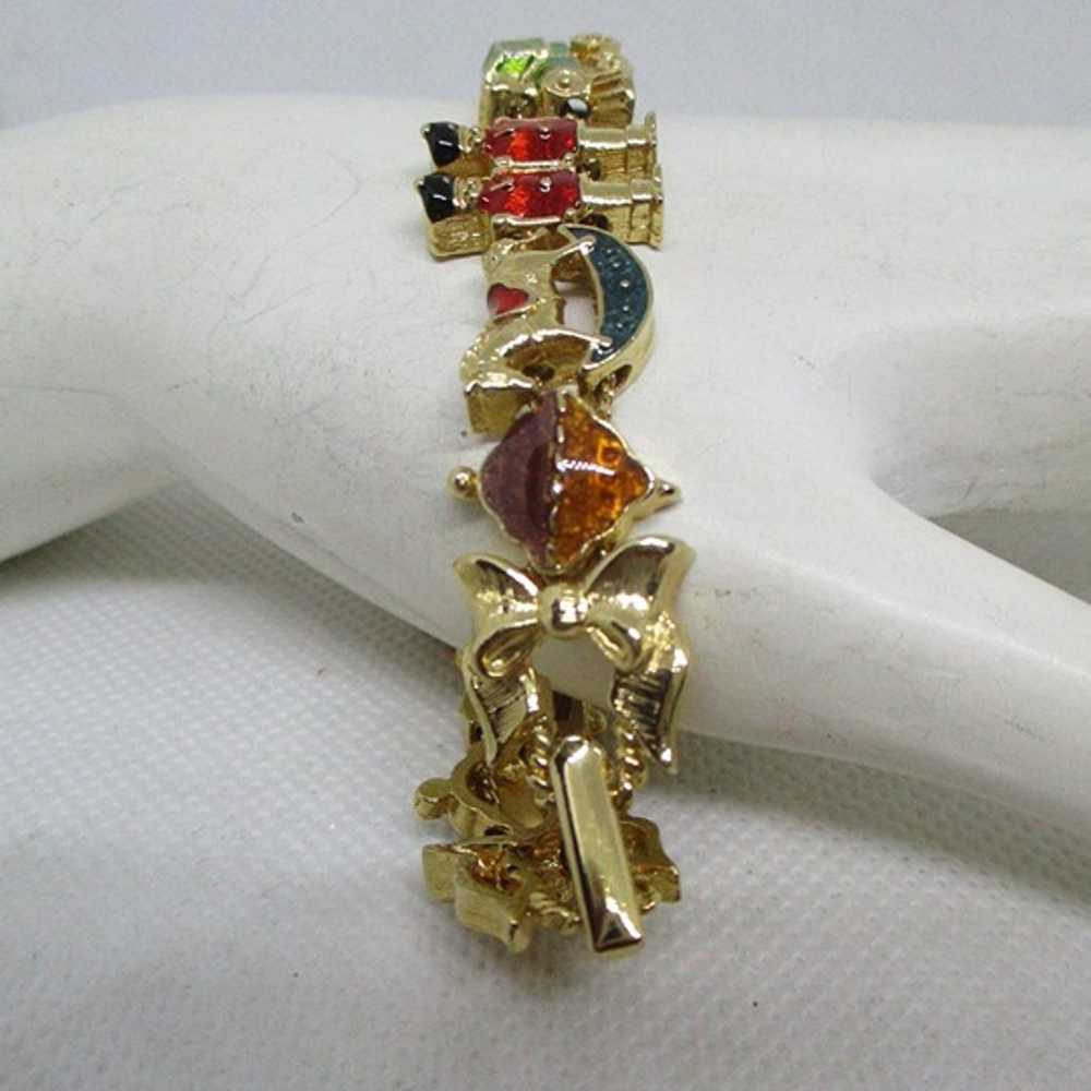 Vintage Signed SP Christmas Slide Bracelet Enamel… - image 3