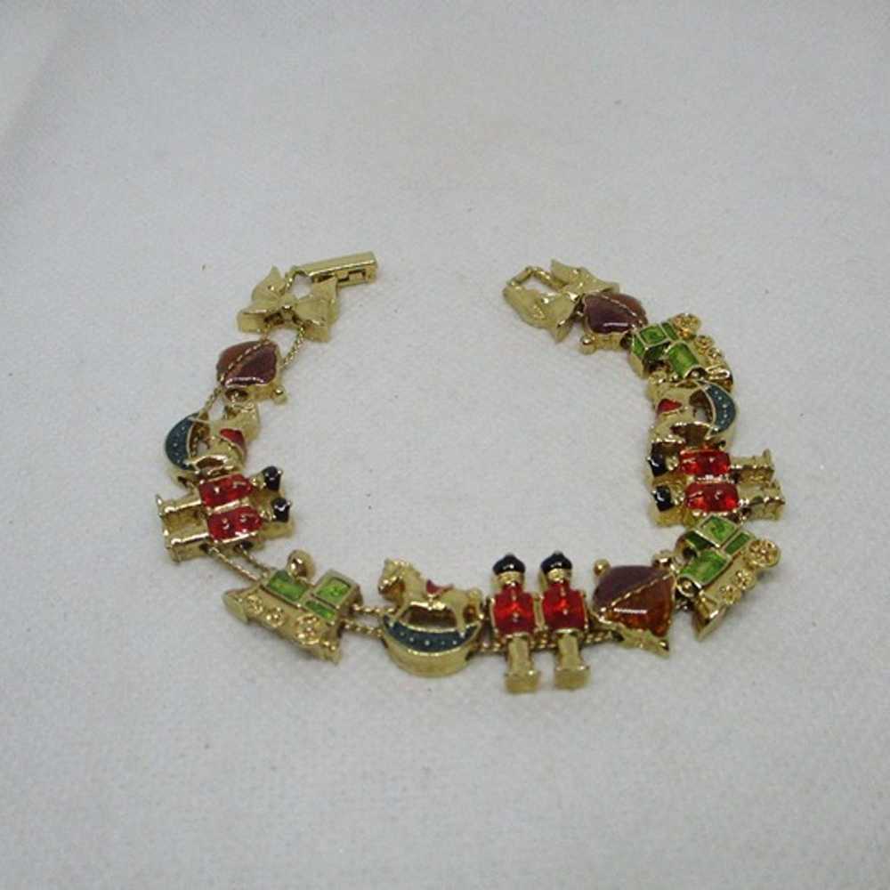 Vintage Signed SP Christmas Slide Bracelet Enamel… - image 6