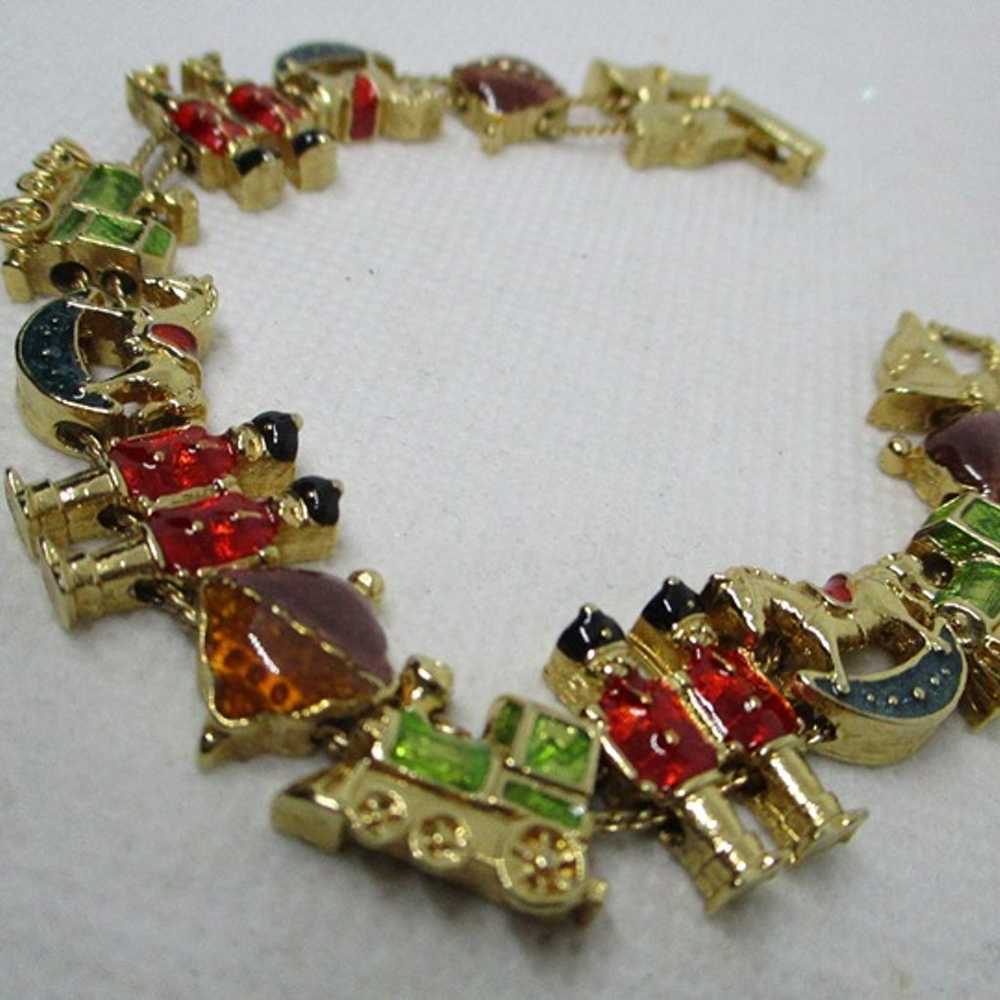 Vintage Signed SP Christmas Slide Bracelet Enamel… - image 7