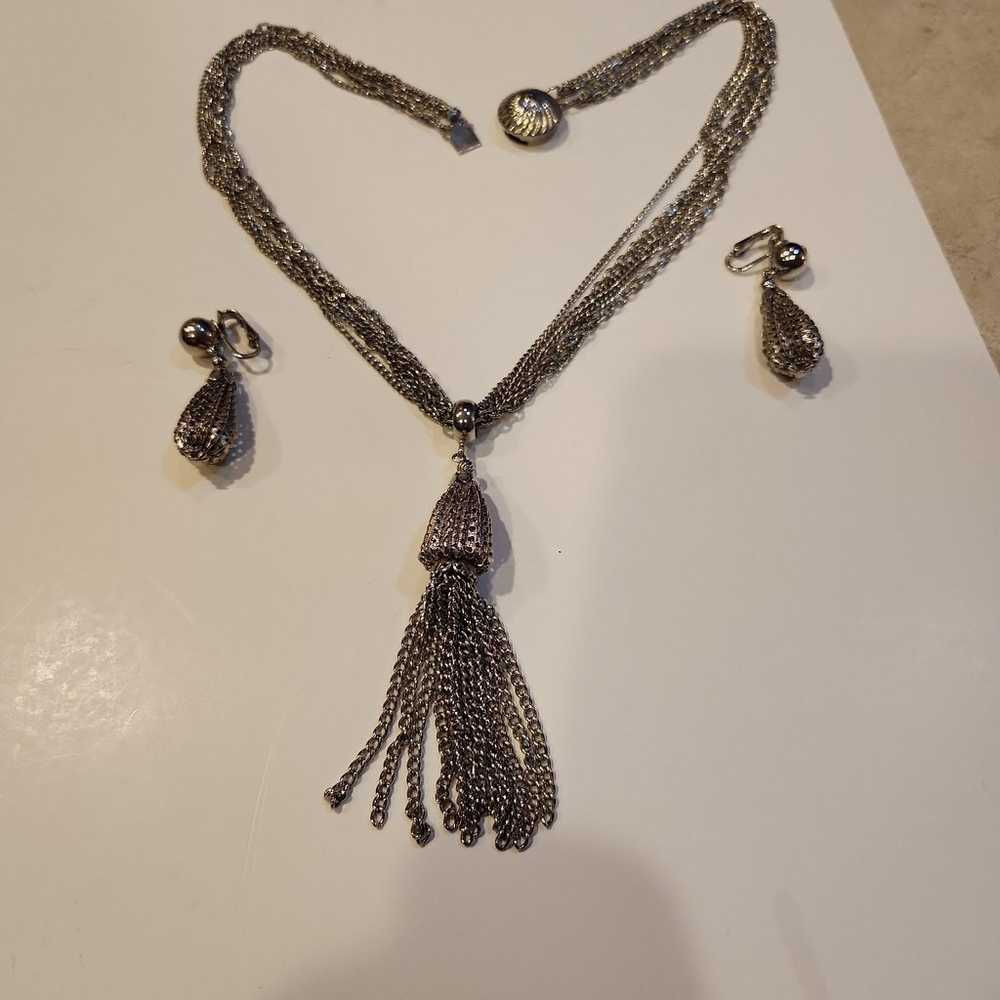 Beautiful Vintage Silver Tassel Pendant Necklace … - image 2