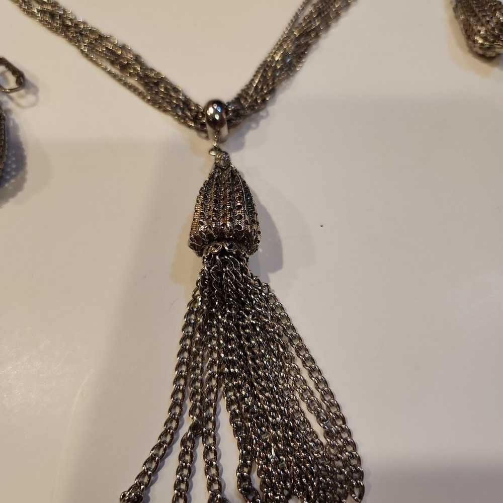 Beautiful Vintage Silver Tassel Pendant Necklace … - image 3