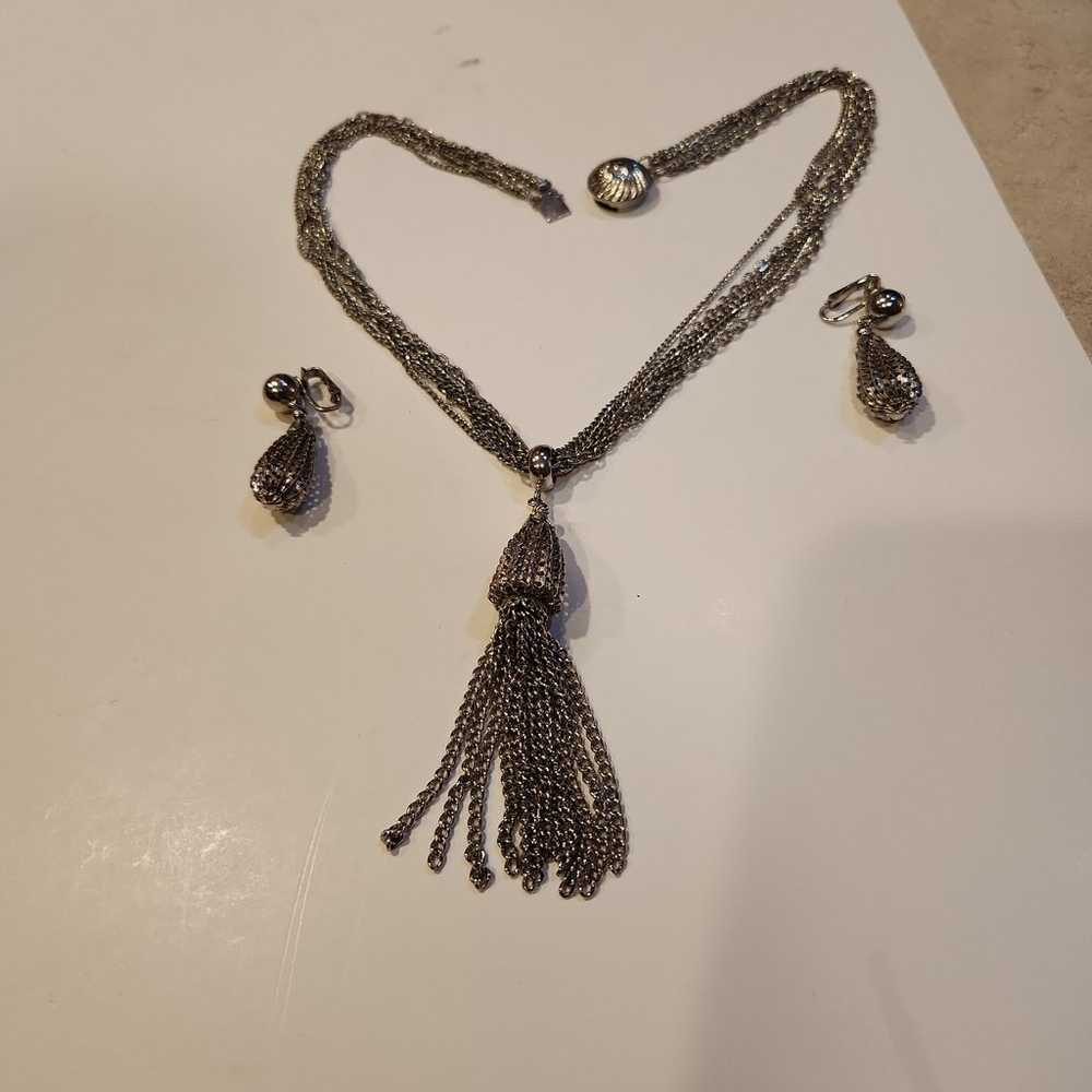 Beautiful Vintage Silver Tassel Pendant Necklace … - image 6