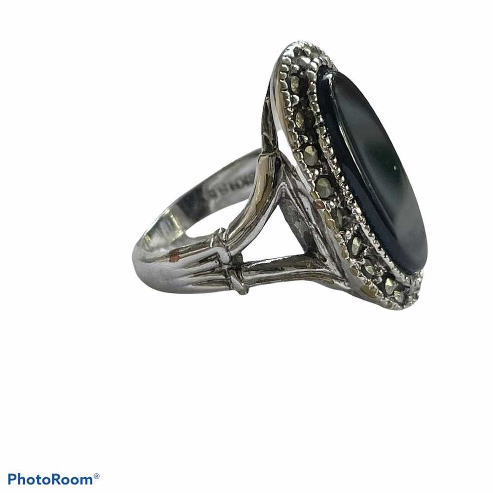 Vintage 18KHGE Onyx marcasite ring - image 2