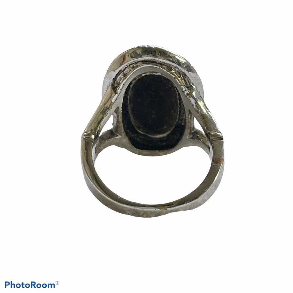 Vintage 18KHGE Onyx marcasite ring - image 3