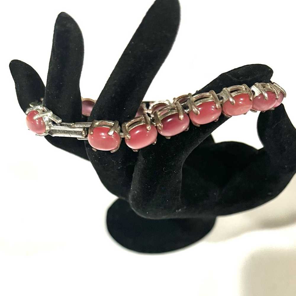 Bracelet w/Extra Link/Pink Cats Eye Oval Stones/V… - image 11