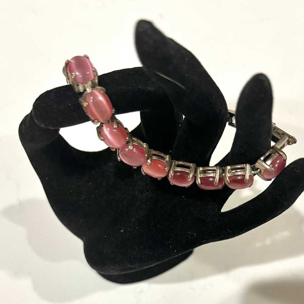 Bracelet w/Extra Link/Pink Cats Eye Oval Stones/V… - image 12