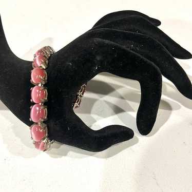 Bracelet w/Extra Link/Pink Cats Eye Oval Stones/V… - image 1