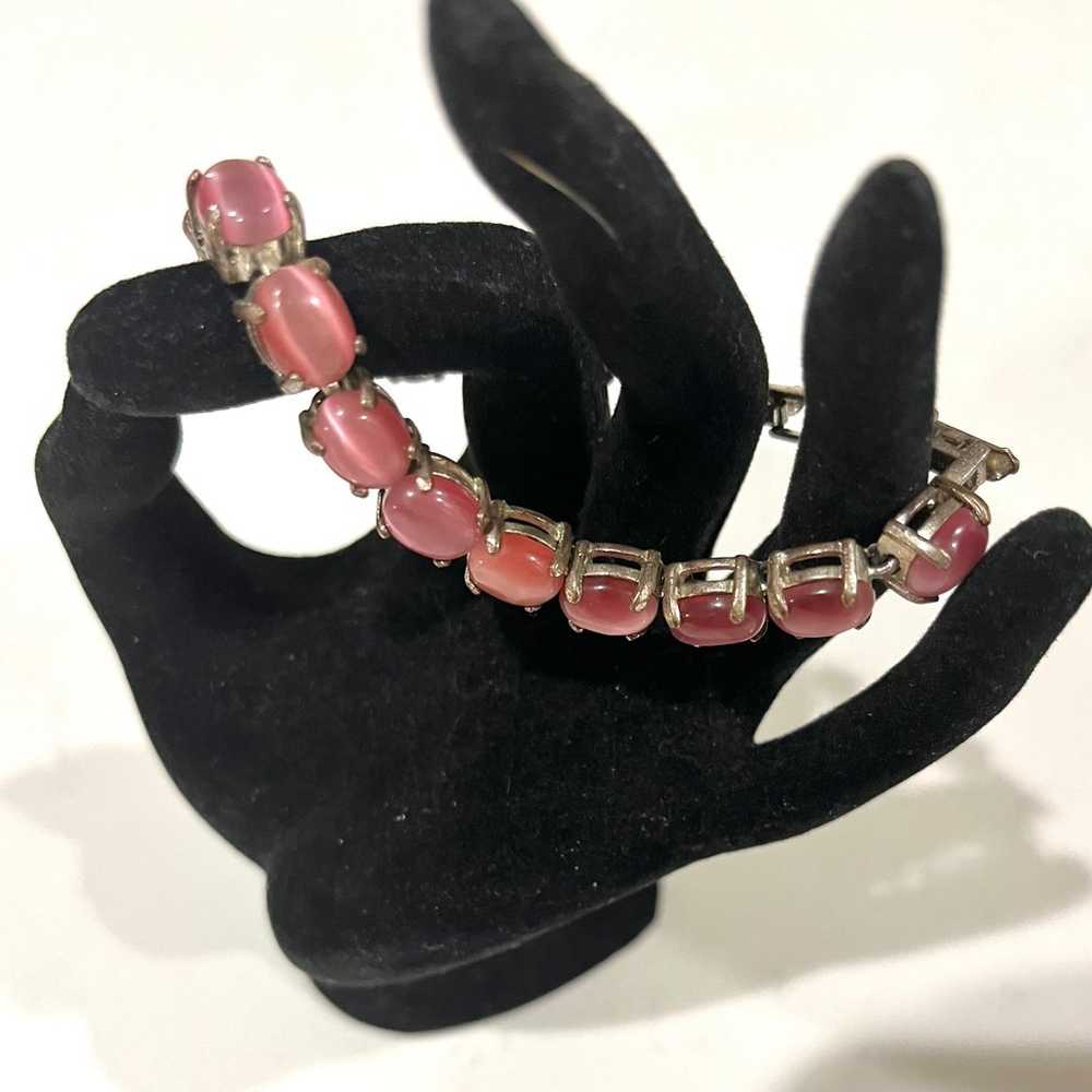 Bracelet w/Extra Link/Pink Cats Eye Oval Stones/V… - image 2