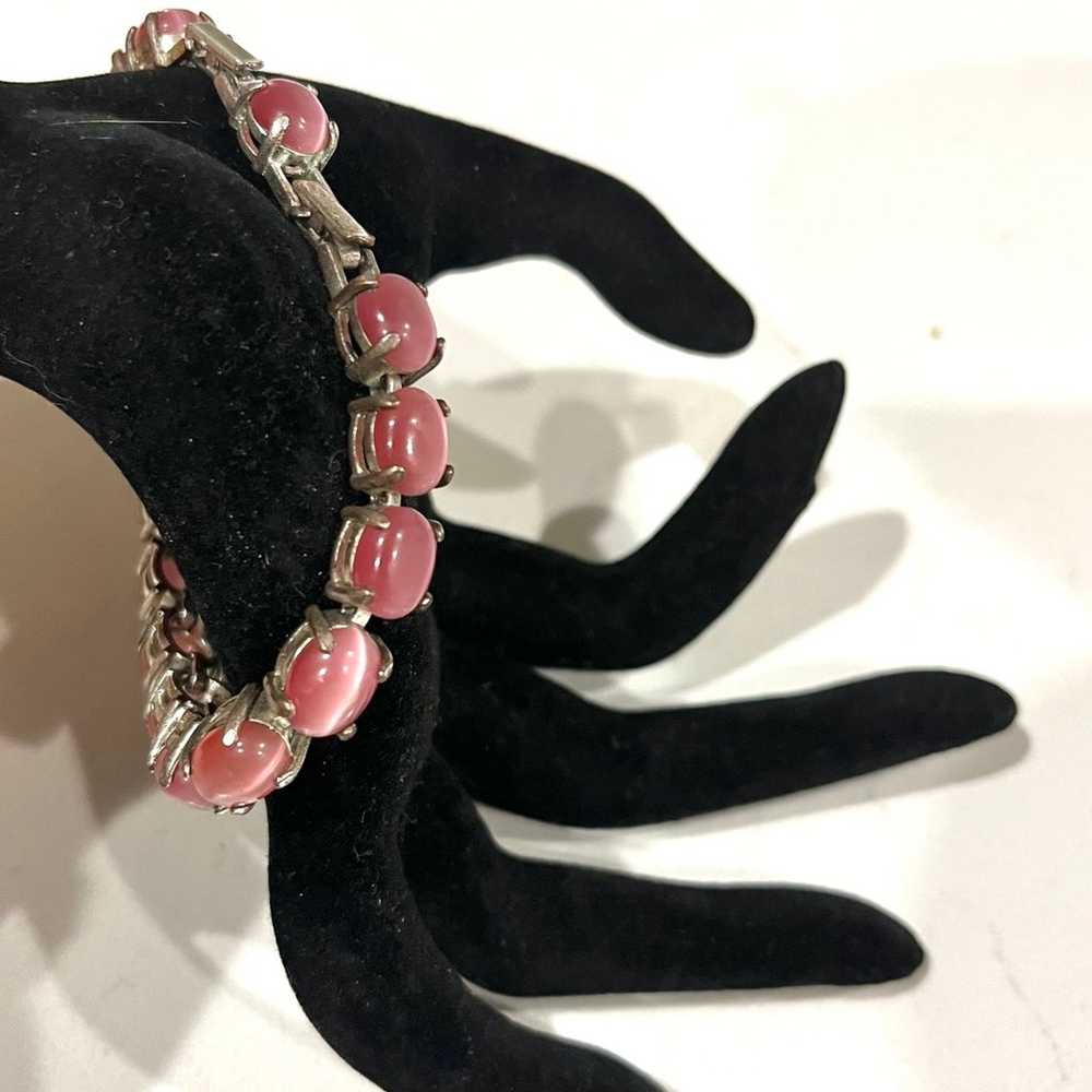 Bracelet w/Extra Link/Pink Cats Eye Oval Stones/V… - image 3