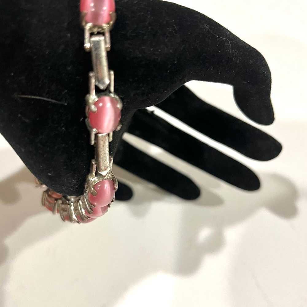 Bracelet w/Extra Link/Pink Cats Eye Oval Stones/V… - image 4