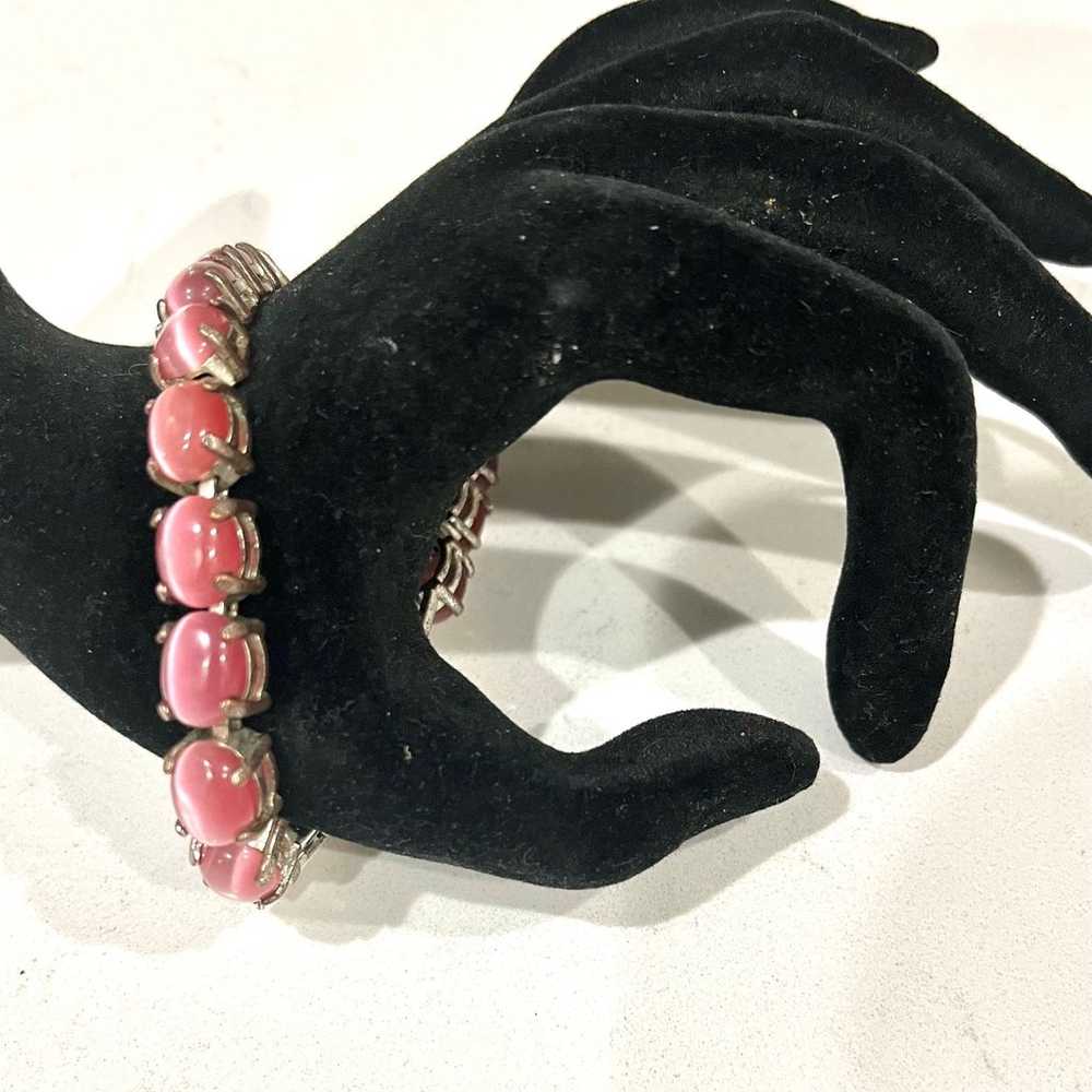 Bracelet w/Extra Link/Pink Cats Eye Oval Stones/V… - image 5