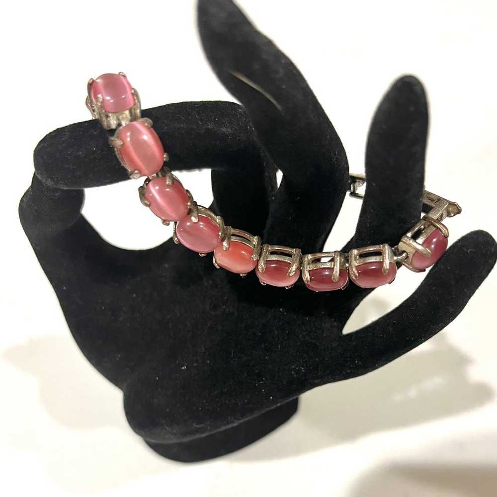 Bracelet w/Extra Link/Pink Cats Eye Oval Stones/V… - image 6