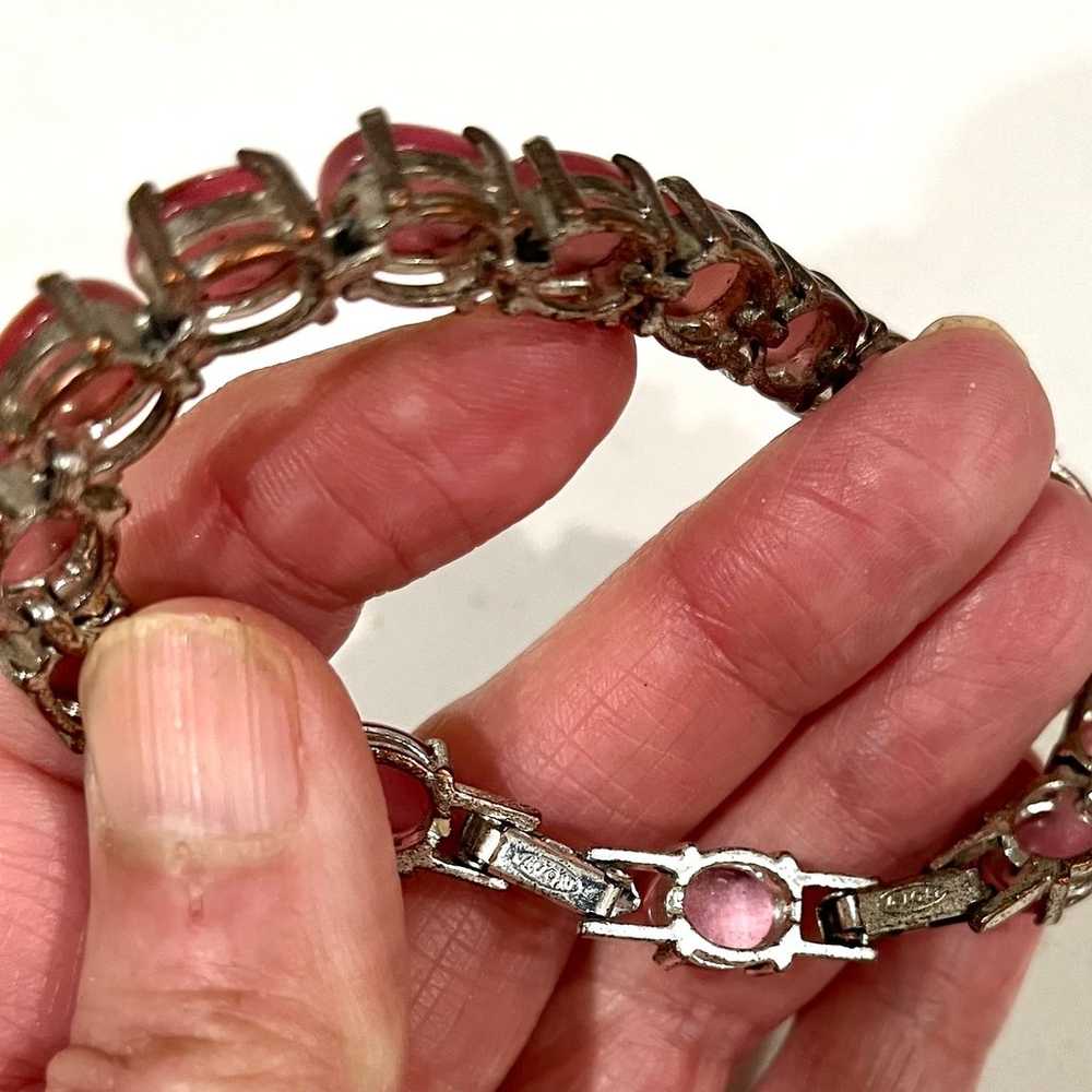 Bracelet w/Extra Link/Pink Cats Eye Oval Stones/V… - image 7