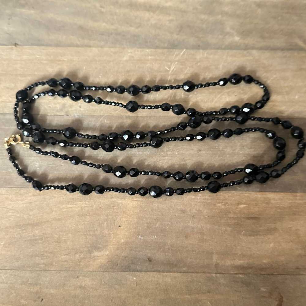 Vintage long black glass bead necklace - image 2