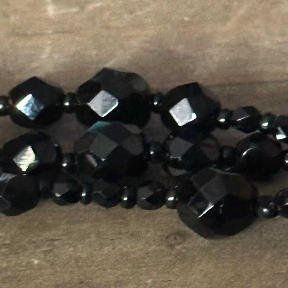 Vintage long black glass bead necklace - image 3