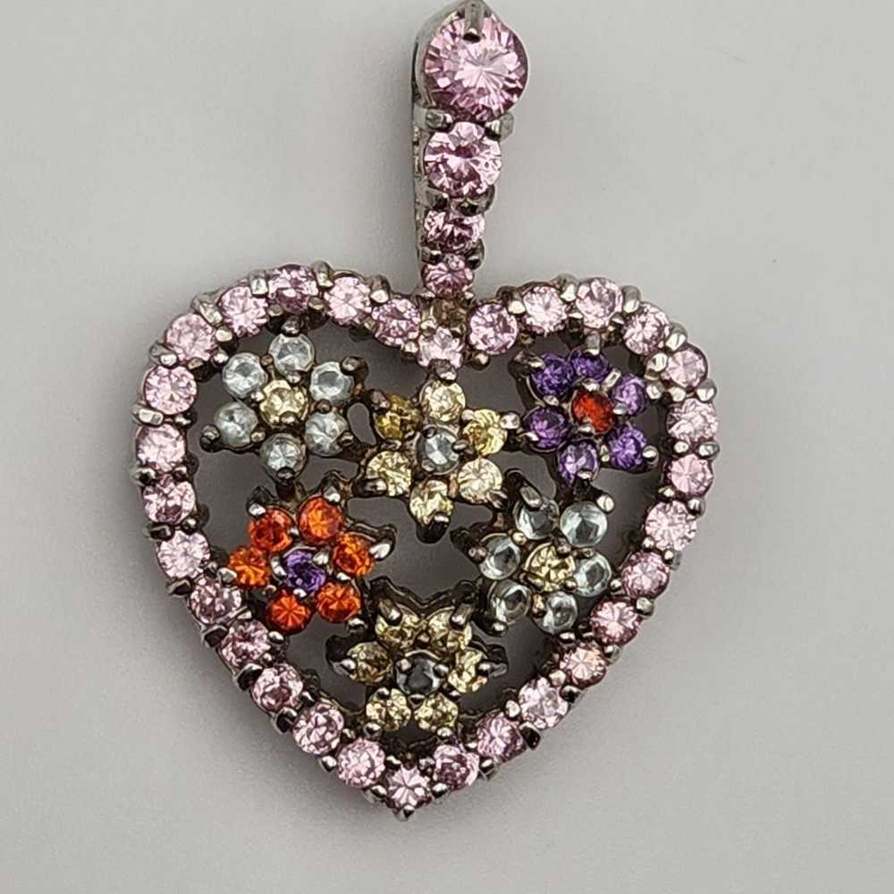 Sterling 925 Heart Pendant with Multicolor Crysta… - image 1