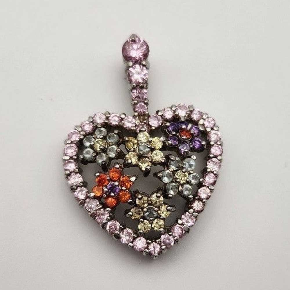 Sterling 925 Heart Pendant with Multicolor Crysta… - image 2