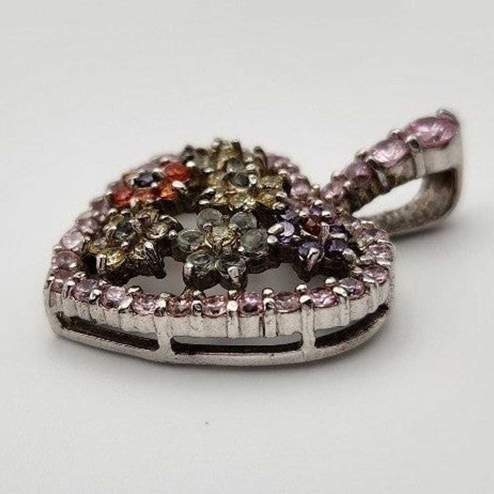 Sterling 925 Heart Pendant with Multicolor Crysta… - image 3