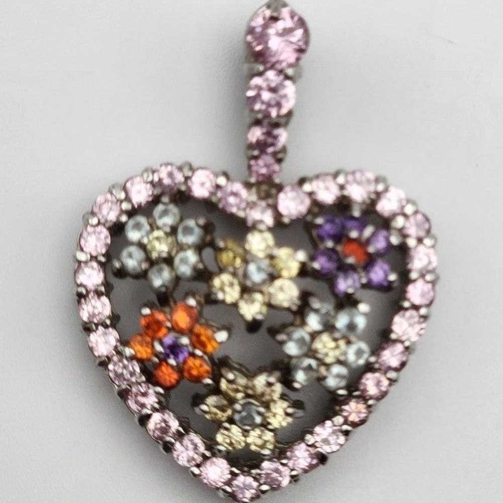 Sterling 925 Heart Pendant with Multicolor Crysta… - image 6