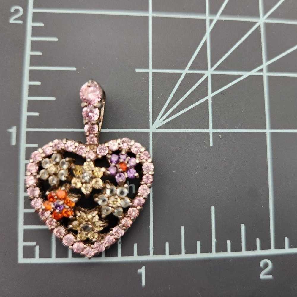 Sterling 925 Heart Pendant with Multicolor Crysta… - image 9