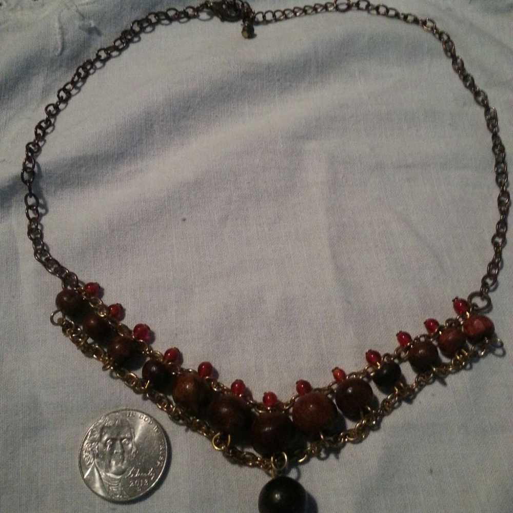 Vintage Wood and Red stone Necklace - image 5