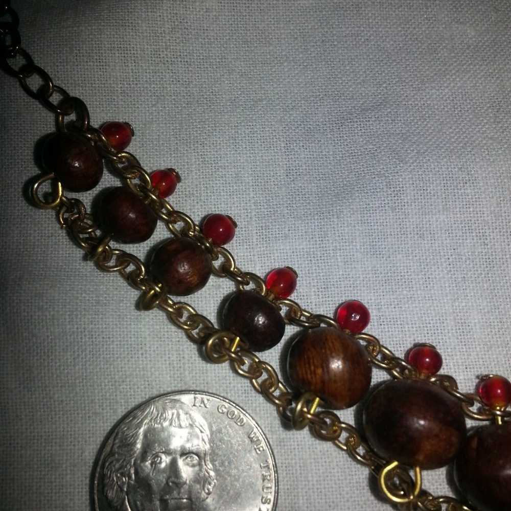 Vintage Wood and Red stone Necklace - image 6