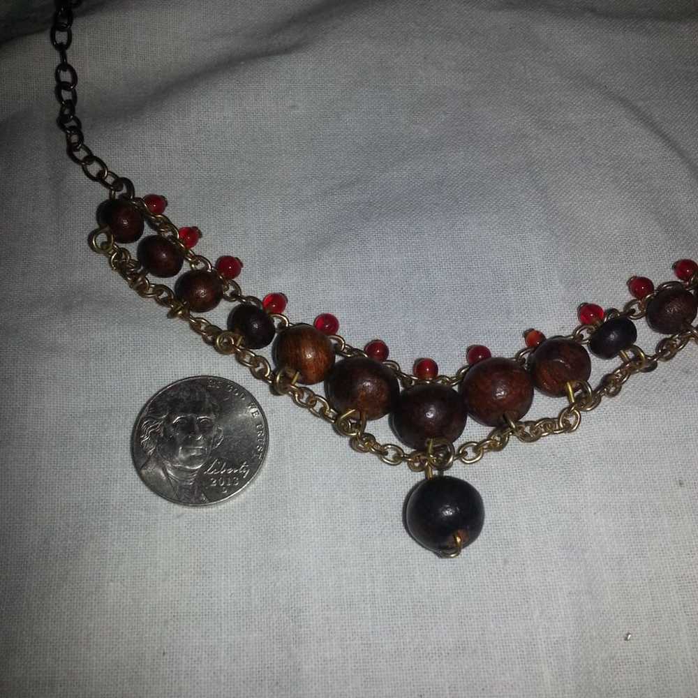 Vintage Wood and Red stone Necklace - image 8