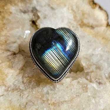 Silver Gemstone Heart Ring - Labradorite - image 1