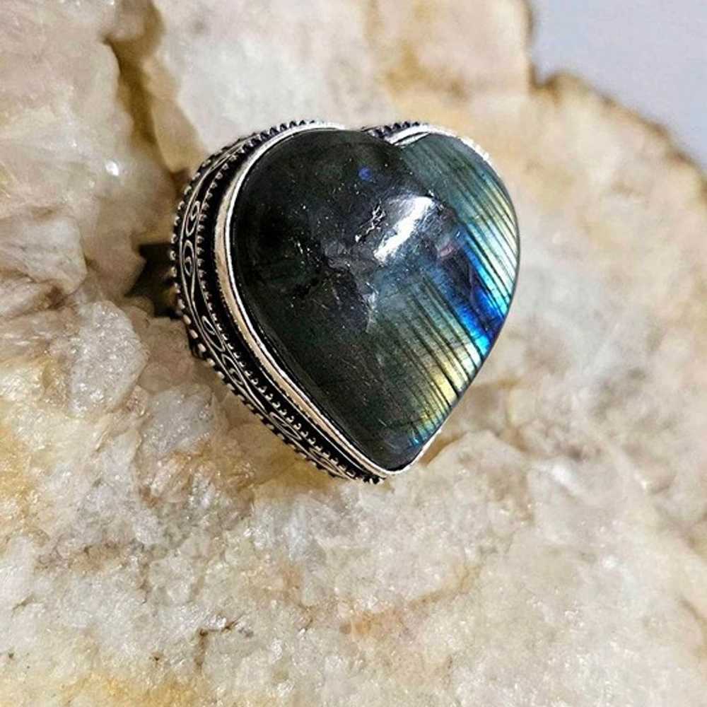 Silver Gemstone Heart Ring - Labradorite - image 2