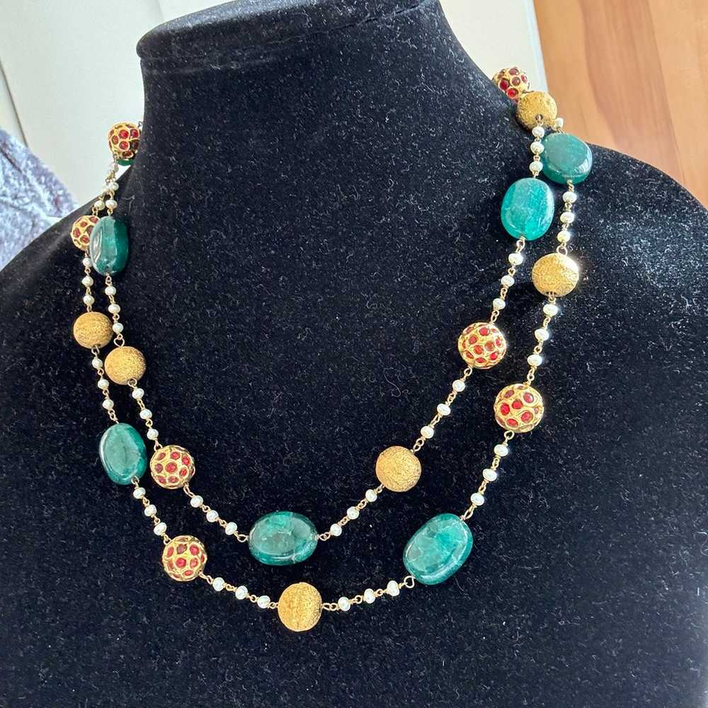 Green stone vintage long necklace - image 1