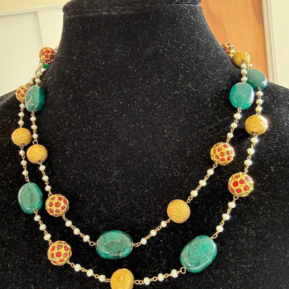 Green stone vintage long necklace - image 2