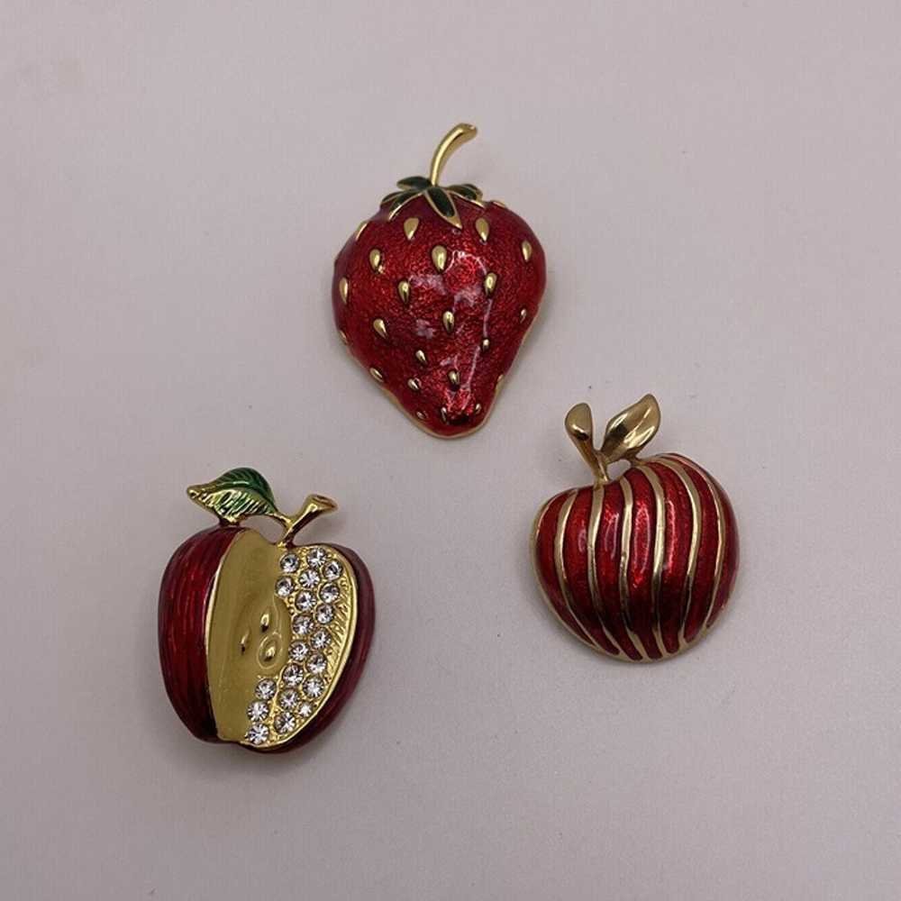 Lot Of 3 Pretty Women’s Fruit Gold Tone / Red - A… - image 1