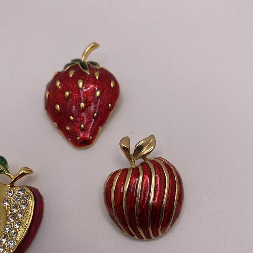 Lot Of 3 Pretty Women’s Fruit Gold Tone / Red - A… - image 2