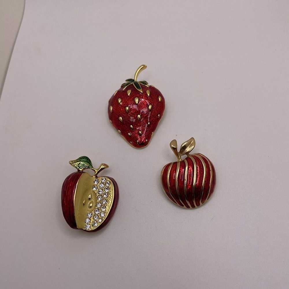 Lot Of 3 Pretty Women’s Fruit Gold Tone / Red - A… - image 3