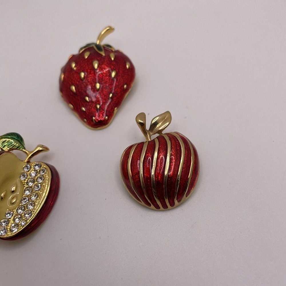 Lot Of 3 Pretty Women’s Fruit Gold Tone / Red - A… - image 4