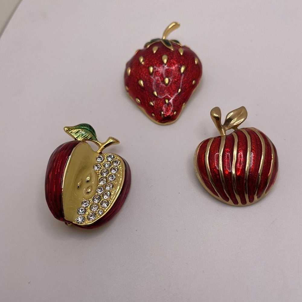 Lot Of 3 Pretty Women’s Fruit Gold Tone / Red - A… - image 7