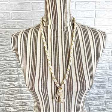 Vintage Woven White Gold Beaded Necklace - image 1