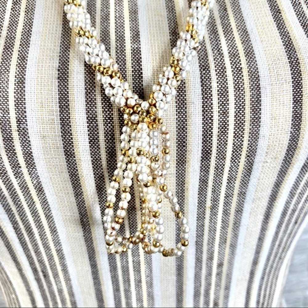 Vintage Woven White Gold Beaded Necklace - image 4