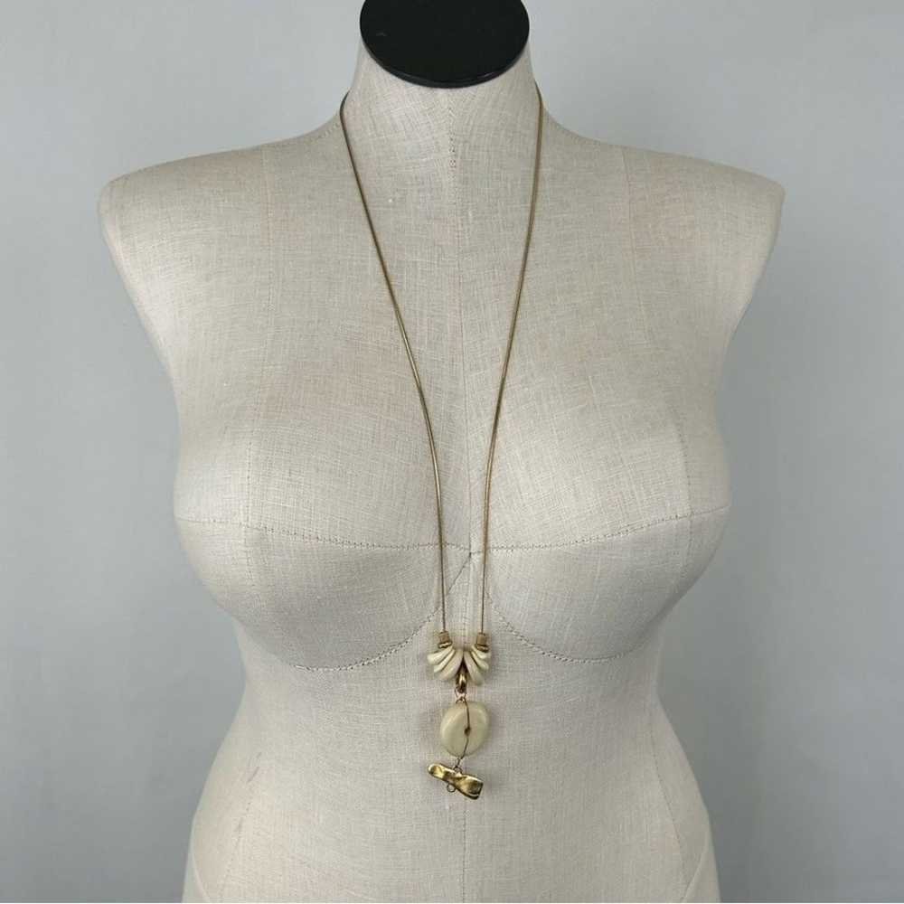 Vintage White and Gold Long Pendant Necklace - image 1