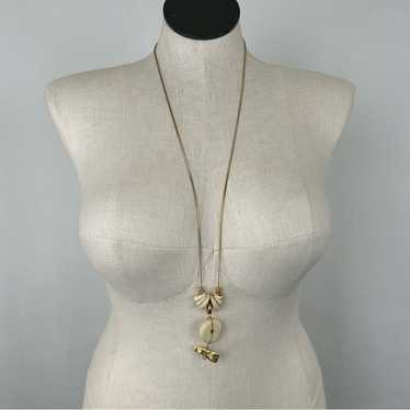 Vintage White and Gold Long Pendant Necklace - image 1