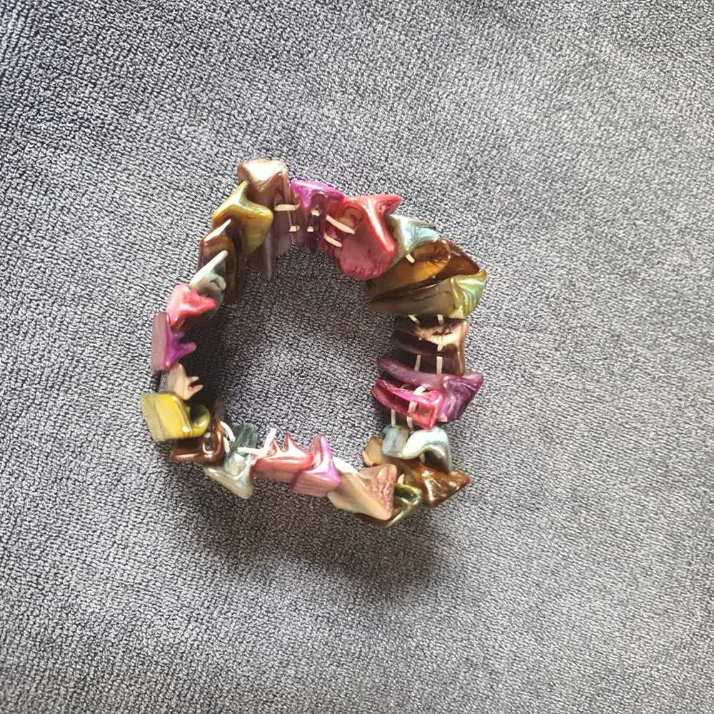 Vintage Multi Color Shell Bracelet Earring Set - image 5