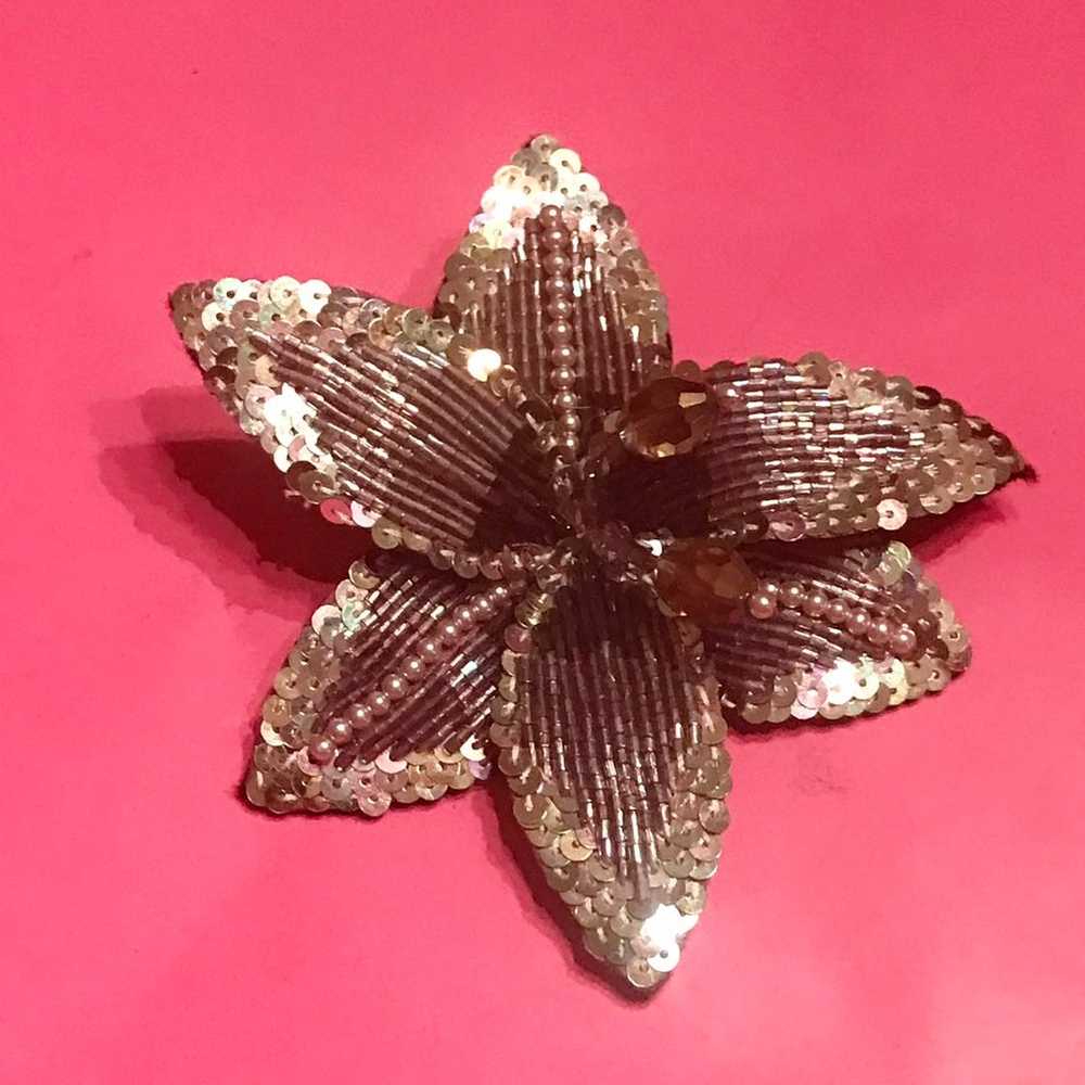 Handmade Vintage Black & Silver Sequin Lily Flowe… - image 1