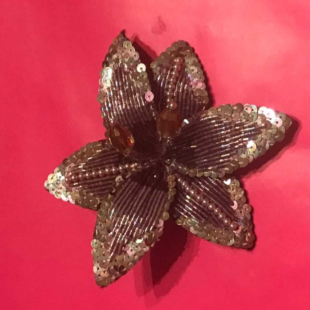 Handmade Vintage Black & Silver Sequin Lily Flowe… - image 2